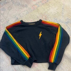 Aviator Nation Black Sweatshirt with Rainbow Stripes